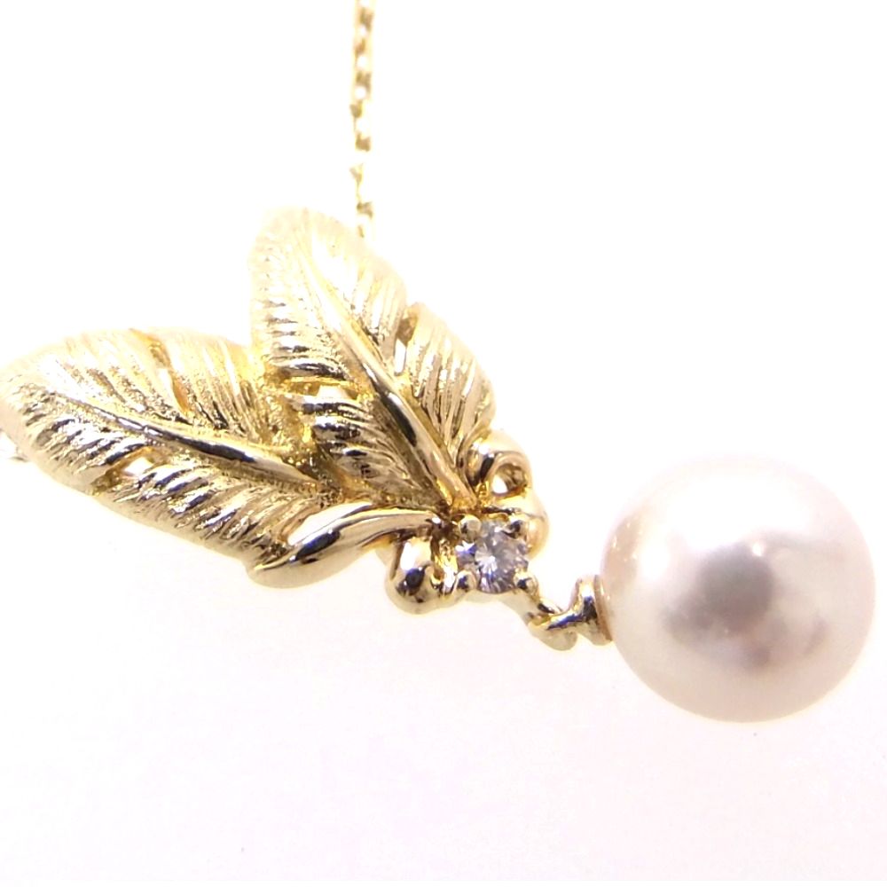 mikimoto mikimoto羽毛图案项链4.7g k18珍珠钻石女士