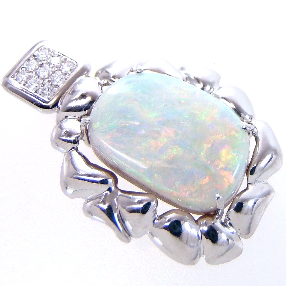 吊坠顶部17.2克pt900蛋白石21.32ct钻石0.32ct女性[906]