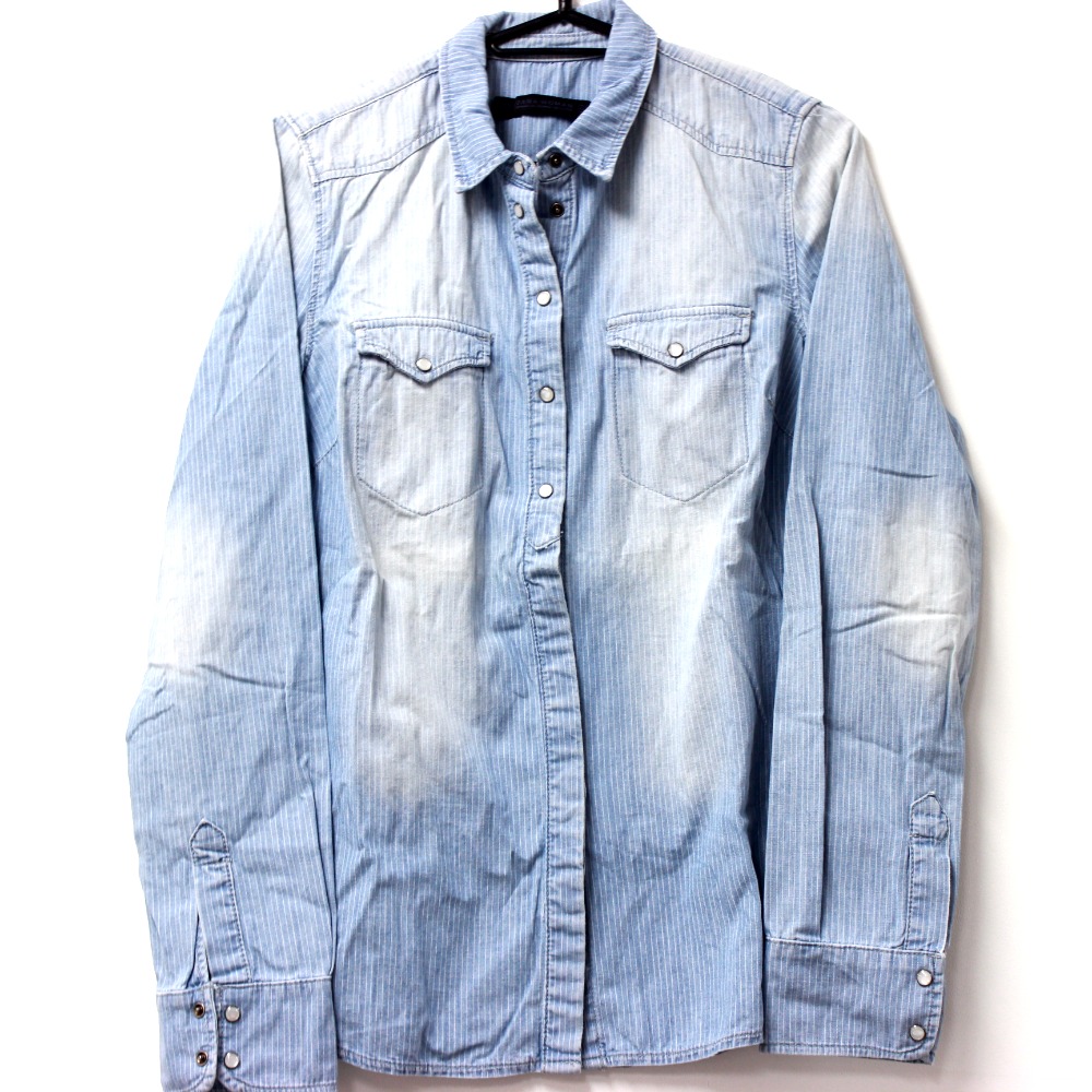 Zara ザラ デニムシャツ ボーダー 長袖シャツ ブルー レディース 中古 ー ブラモ 欲しいブランド品がすぐ見つかる ネット通販サイト