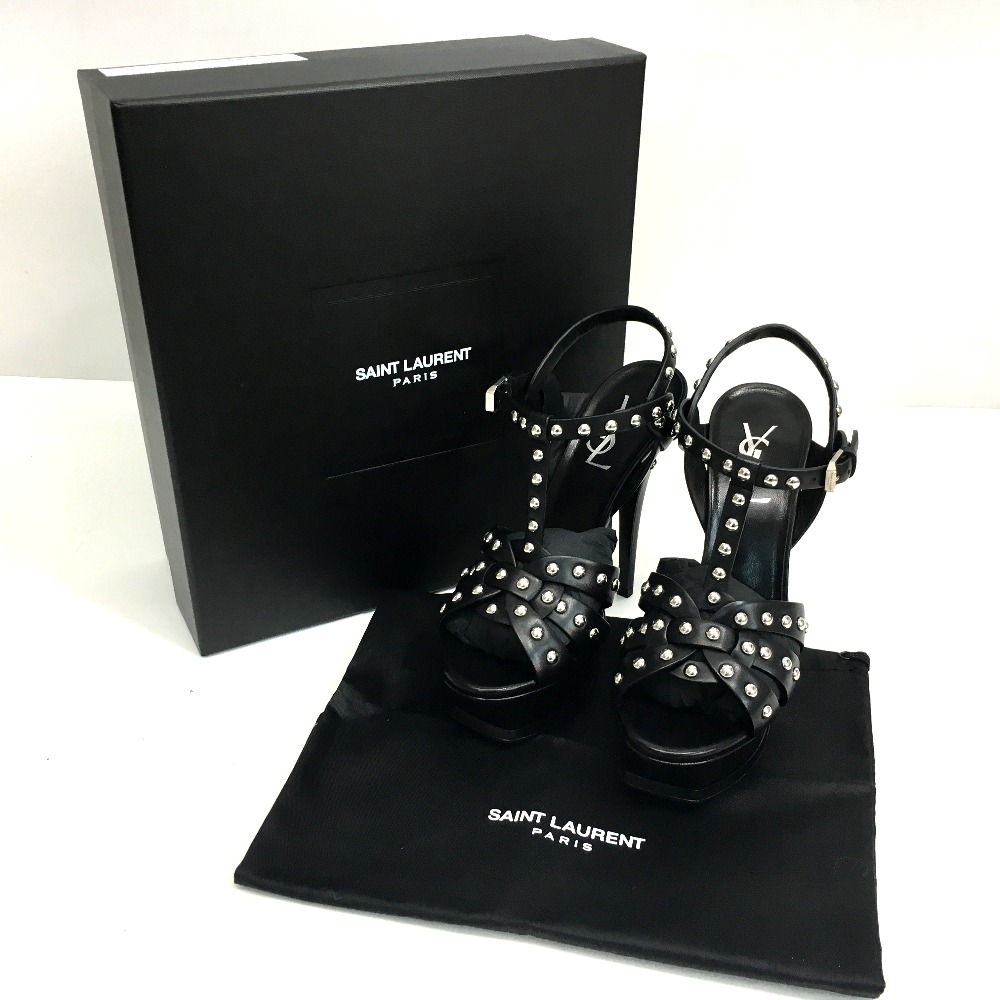 saint laurent paris圣罗兰巴黎高跟鞋铆钉凉鞋皮革黑色女装未使用