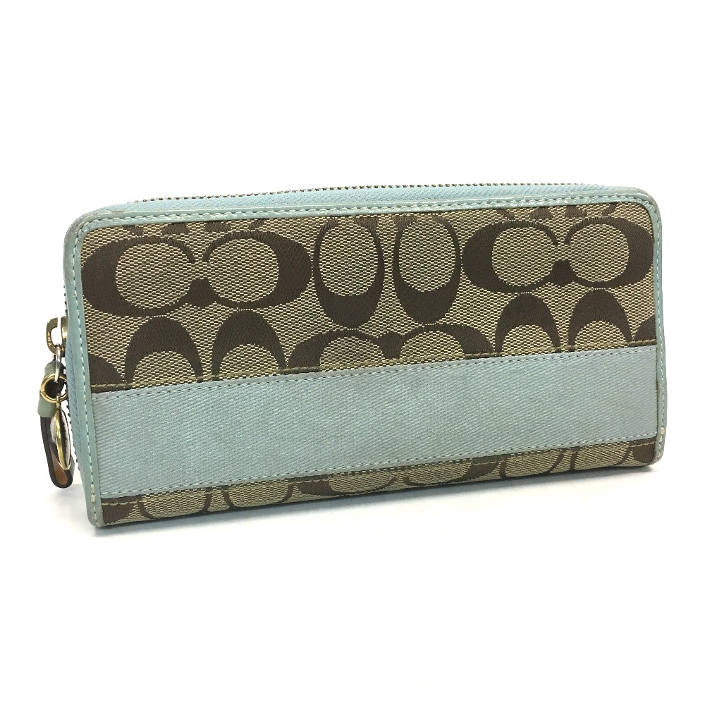 coach coach圆形拉链钱包男士女士标志性钱包(带零钱包)帆布米色男女