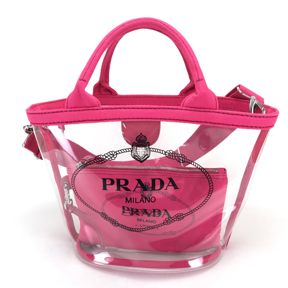 Prada プラダ 1bg187 ２ｗａｙバッグ トートバッグ プレックス カナパ ファブリック クリアバッグ ショルダーバッグ ビニール コットン ピンク レディース ー ブラモ 欲しいブランド品がすぐ見つかる ネット通販サイト