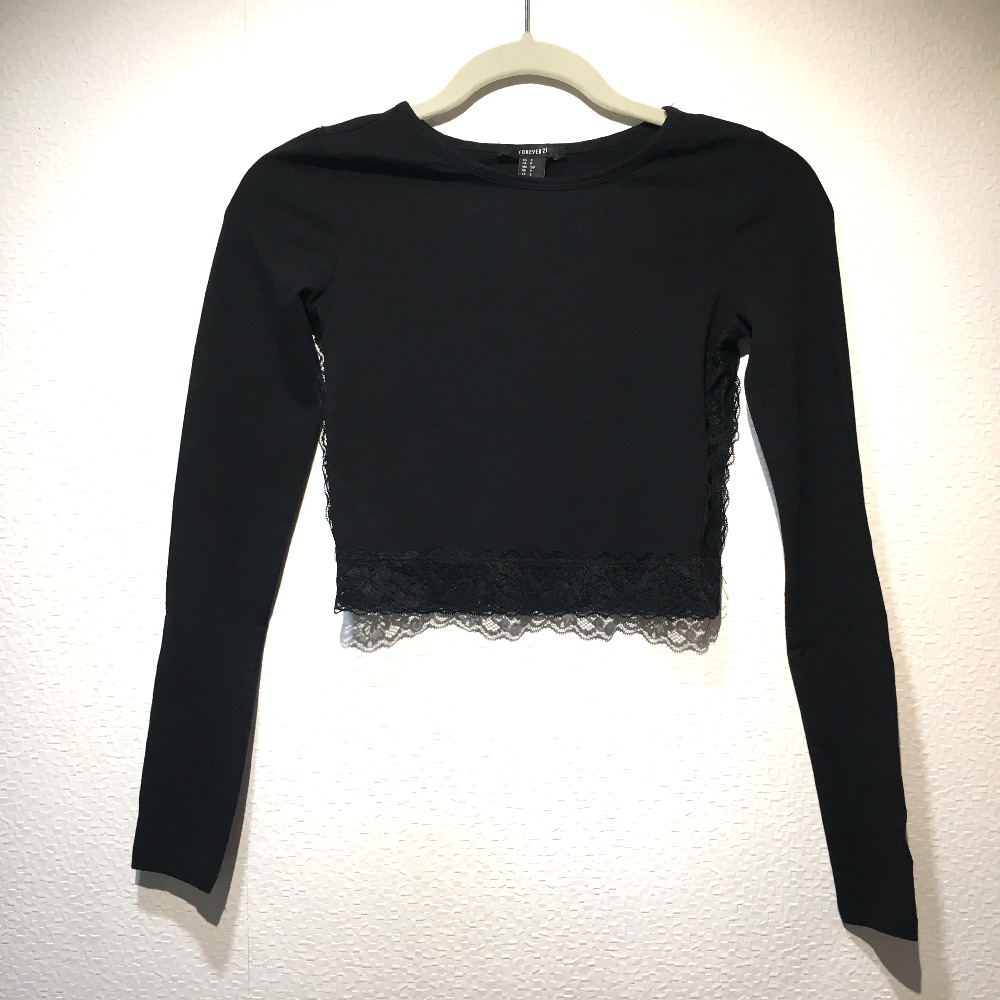 Forever21 フォーエバー21 ショート丈 長袖 トップス アパレル カットソー レース 長袖シャツ ブラック レディース ー ブラモ 欲しいブランド品がすぐ見つかる ネット通販サイト