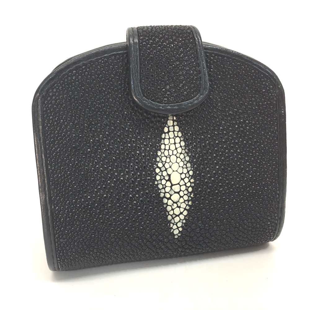 No Brand ノーブランド メンズ レディース 2つ折りがま口財布 ステイングレイ 二つ折り財布 小銭入れあり レザー ブラック ユニセックス 中古 ー ブラモ 欲しいブランド品がすぐ見つかる ネット通販サイト