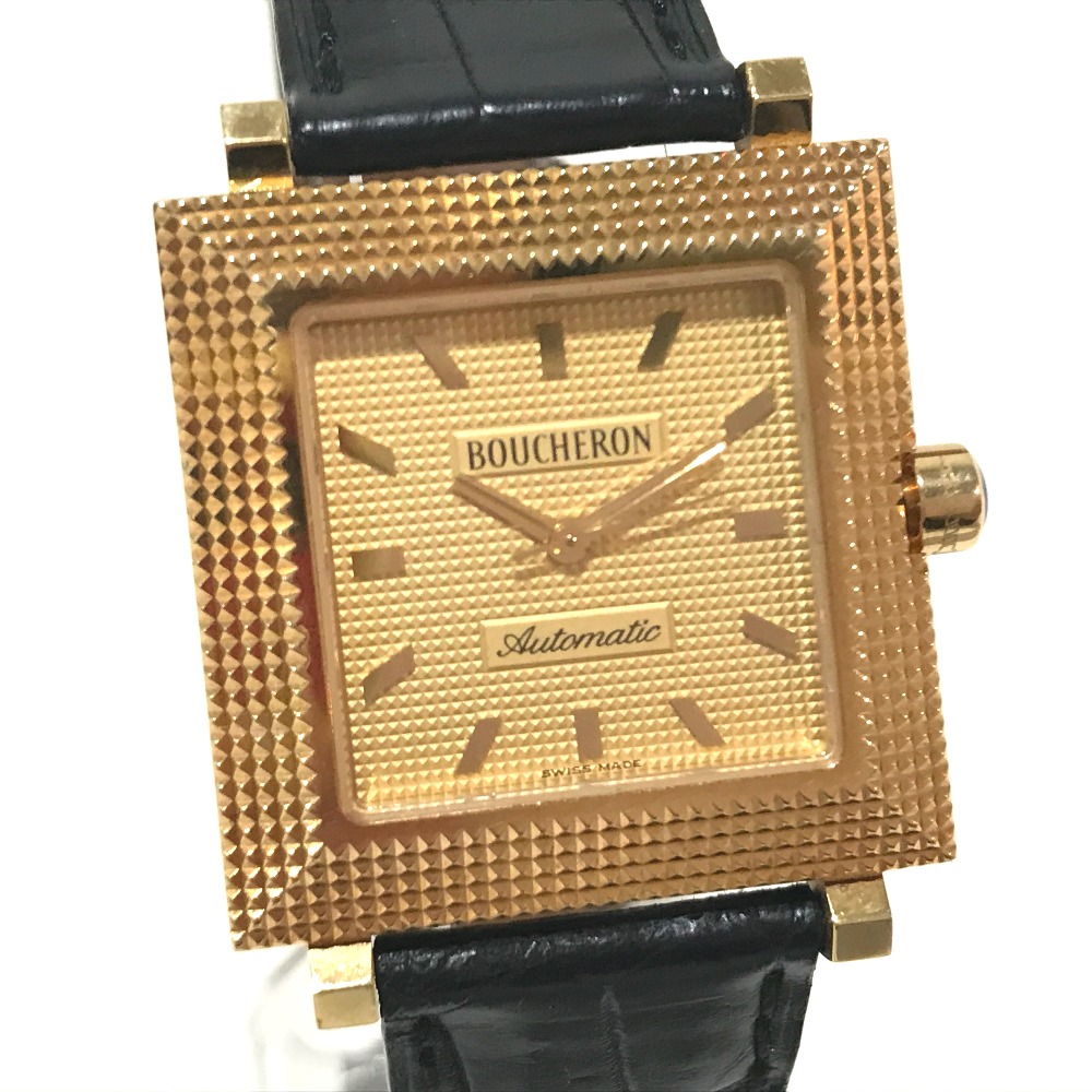 Boucheron ブシュロン メンズ腕時計 ディアマン K18 金無垢 腕時計 K18yg クロコ革ベルト イエローゴールド メンズ ー ブラモ 欲しいブランド品がすぐ見つかる ネット通販サイト