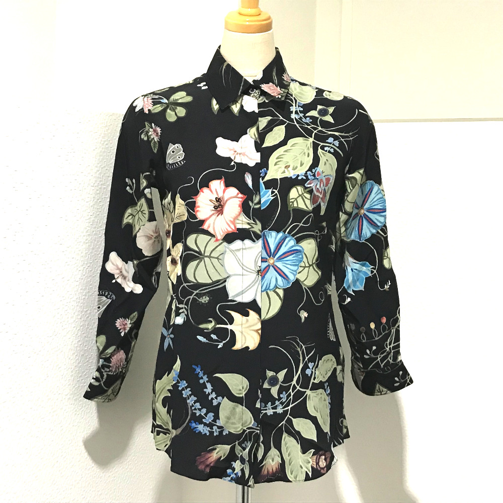Gucci グッチ 長袖シャツ 花柄 トップス ブラウス ブラック系 レディース ー ブラモ 欲しいブランド品がすぐ見つかる ネット通販サイト