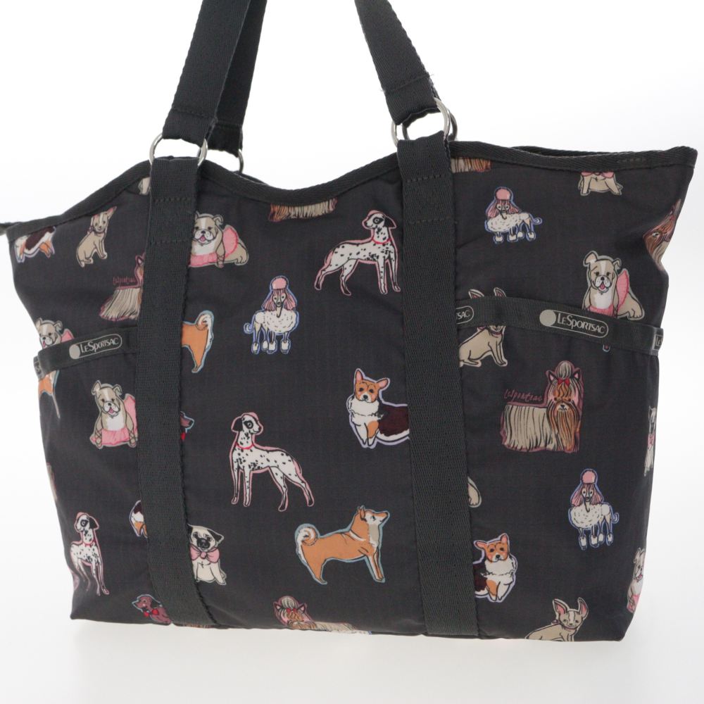 LeSportsac Tote Bag Dog Pattern / Gray Lining Pink / LeSportsac Next