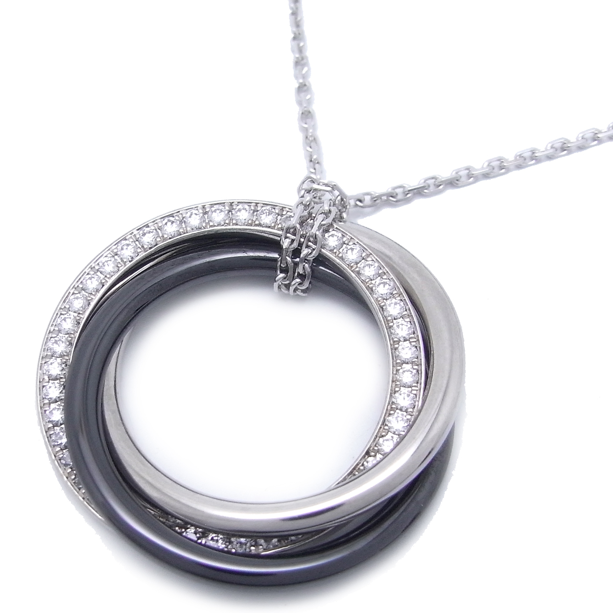 cartier卡地亚b7221100三位一体钻石吊坠750白金x陶瓷x pt 950女士