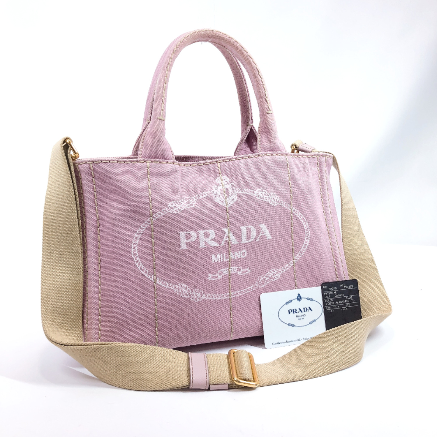 Prada プラダ トートバッグ 1bg439 カナパ ミニ キャンバス ピンク 中古 レディース ー ブラモ 欲しいブランド品がすぐ見つかる ネット通販サイト