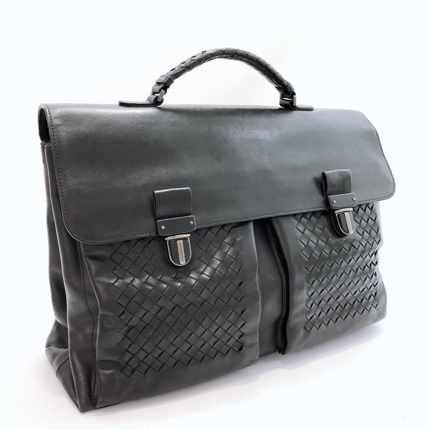 【人気ショップが最安値挑戦!】 BOTTEGA VENETA AB ブラック イントレチャート ブリーフケース - ビジネスバッグ