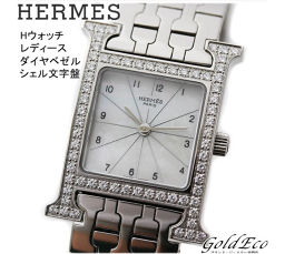 HERMES 【Hermes】 H Watch Ladies Watch Diamond Bezel Shell Dial Battery Operated Quartz Silver Stainless Arabic Index 64 Stone Diamond HH1.230 [Pre]