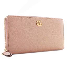 GUCCI Gucci Petit Marmont GG Round zipper 456117 Long wallet Leather Pink Gold hardware Women&#39;s [pre]