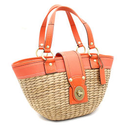 COACH Coach basket bag 10728 tote bag straw / leather orange ladies [pre-owned]