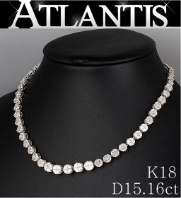 Ginza store stock disposal large SALE! Diamond 15.16ct tennis diamond necklace K18WG