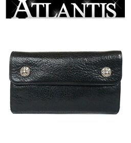 Ginza Store Chrome Hearts Cross Button Wave Wallet Tri-Fold Wallet Leather Silver SV925 Black