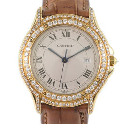 CARTIER Cartier Panther Cougars After Diamond Bezel K18 Yellow Gold x Diamond Gold Quartz Ladies Ivory Dial Watch [Used]