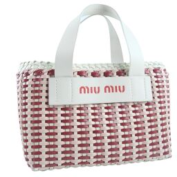 MIUMIU Miu Miu Woven Basket Bag 5BA077 White / Red Ladies Handbag [Used] A-Rank