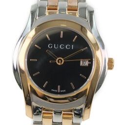 GUCCI Gucci combination 5500L stainless steel gold quartz analog display ladies black dial watch [used]