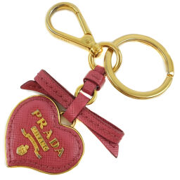 PRADA Prada Heart Saffiano Gold Plated Pink Ladies Keychain [Used]