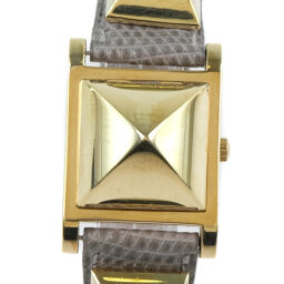 HERMES Hermes Medor Gold Plated x Leather Gray Quartz Ladies White Dial Watch [Used]