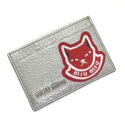 Miu Miu MIUMIU Cat Card Case 5MC208 Leather Silver Ladies K10803174