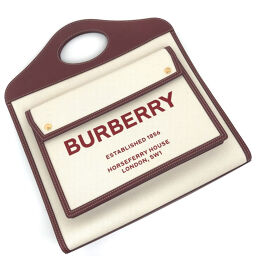 Burberry BURBERRY Two Tone Shoulder 2way Medium Handbag 8036817 Cotton Canvas / Leather Red Ladies K11006823