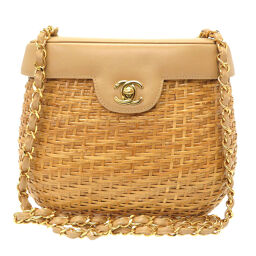 Chanel CHANEL basket bag 5th series Coco mark turn lock shoulder bag straw / leather beige 0011 ladies