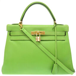 Hermes HERMES Kelly 32 Inner Sewn Handbag Vogue River / Vogue River Apple Green □ A Engraved 0031 Ladies