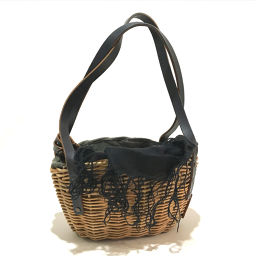 ebagos ebagos basket bag tote bag with mirror handbag straw × leather natural ladies