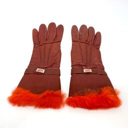 FENDI FENDI FF logo fur leather gloves leather women's Bordeaux system × orange