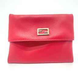 FENDI FENDI FF logo tissue cover accessory case pouch leather ladies red