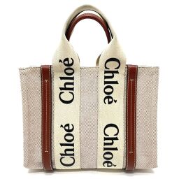 Chloe Chloe CHC21US385 Logo Woody Small Handbag Tote Bag Canvas / Leather Unisex Beige