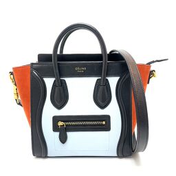 CELINE Celine 168243 Tricolor Luggage Nano Shopper 2WAY Handbag Shoulder Bag Leather / Suede Women's Blue / Orange / Black
