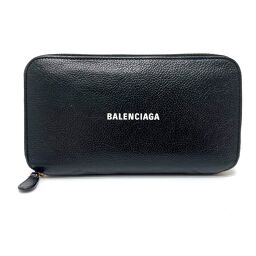 BALENCIAGA 594290 logo round fastener long wallet long wallet leather unisex black
