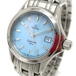 OMEGA Omega 2581.87 Seamaster 120m Blue Shell Dial Date Quartz Watch SS Ladies Silver