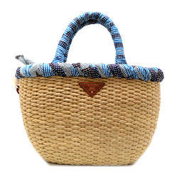 PRADA Prada BN2018 straw bag PAGLIA basket hand-held straw x cotton canvas ladies handbag DH48883 [pre-owned] AB rank
