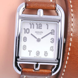 HERMES Hermes Cape Cod Double CC1.210 Stainless Steel x Leather □ E Engraved Quartz Ladies Silver Dial Watch [Used]