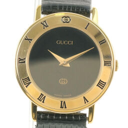 GUCCI Gucci 3000L Stainless Steel x Leather Gold Quartz Analog Display Ladies Black Dial Watch [Used]