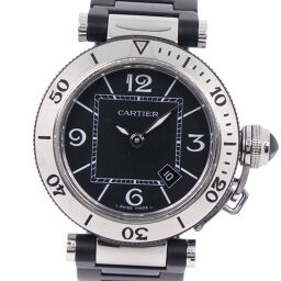 CARTIER 卡地亚 Pasha Seatimer W3140003 精钢 x 橡胶 黑色 自动上链 模拟显示 女士腕表 黑色 表盘 手表 [二手]