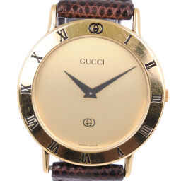 GUCCI Gucci 3000M Gold Plated x Leather Quartz Analog Display Ladies Gold Dial Watch [Used]
