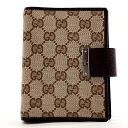 GUCCI Gucci notebook cover 115240 6 holes ring type GG Supreme canvas / leather brown [used] unisex