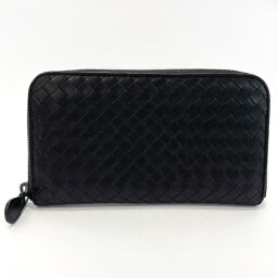 BOTTEGA VENETA long wallet round fastener intrecciato leather black [used] unisex