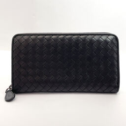 BOTTEGAVENETA long wallet round fastener intrecciato leather black [used] men's