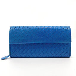 BOTTEGA VENETA long wallet intrecciato leather blue [used] men's