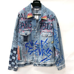 BALENCIAGA denim jacket paint jacket graffiti denim denim blue [used] men's