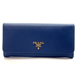 PRADA Prada Long Wallet 1MH132 Saffiano Leather Blue [Used] Ladies