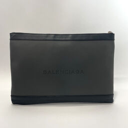 BALENCIAGA Balenciaga Clutch Bag 373840 Punching Logo Leather Gray Gray [Used] Men's