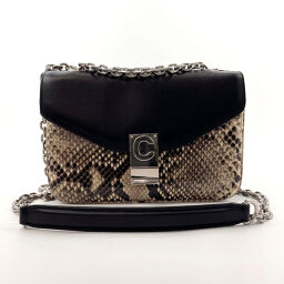 CELINE Celine Shoulder Bag Chain Shoulder C (Celine) Leather / Python Brown Brown [Used] Ladies
