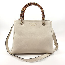 GUCCI Gucci Handbag 336032 2WAY Bamboo Leather / Bamboo White White [Used] Ladies