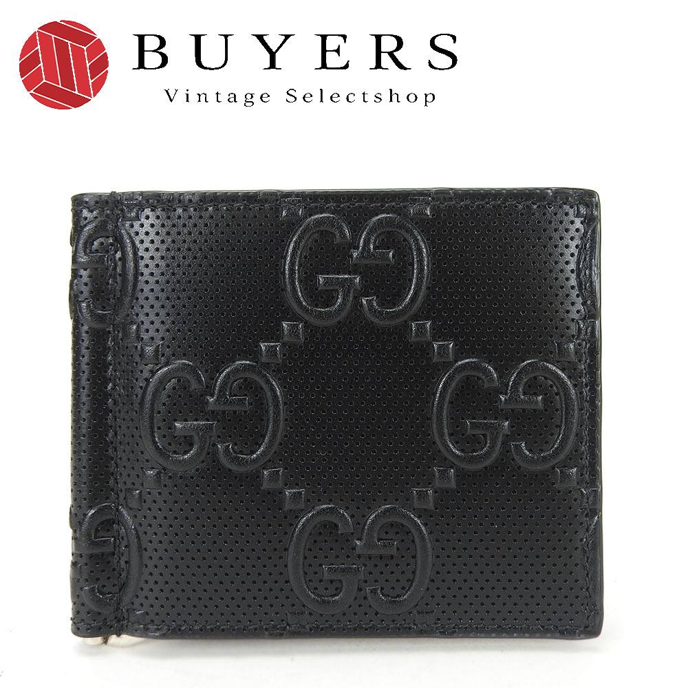 中古】 グッチ 札入れ 676656 GGエンボス ブラック シルバー金具 普段  